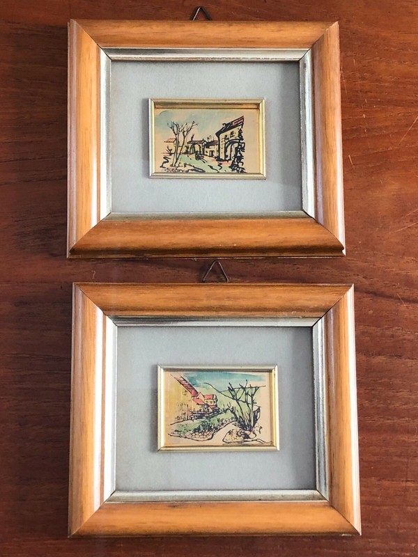 2 VTG 23K Foglio Oro Gold Italian Art Landscape Framed 6″
