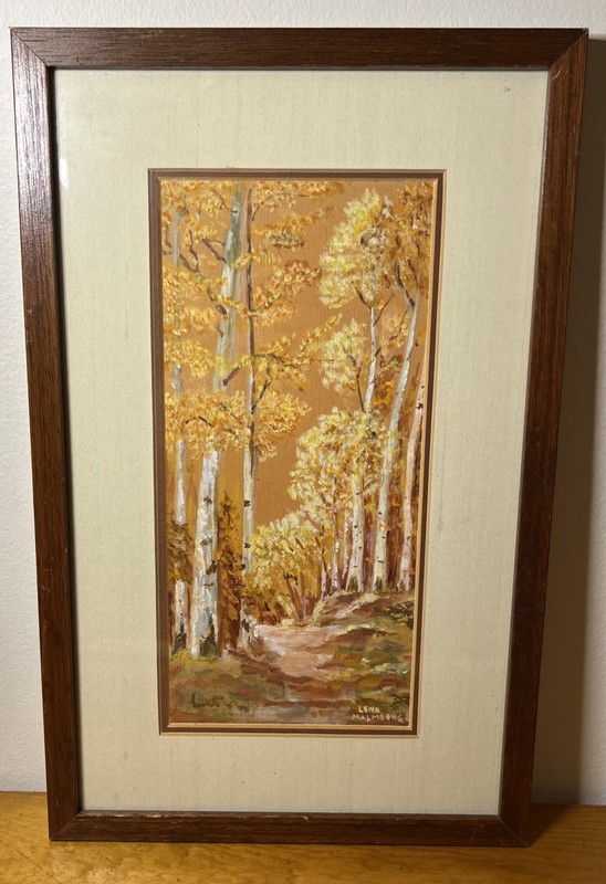 Vintage Original Signed Painting Birches Trees Fall Forest Framed Bright 14×8.5”