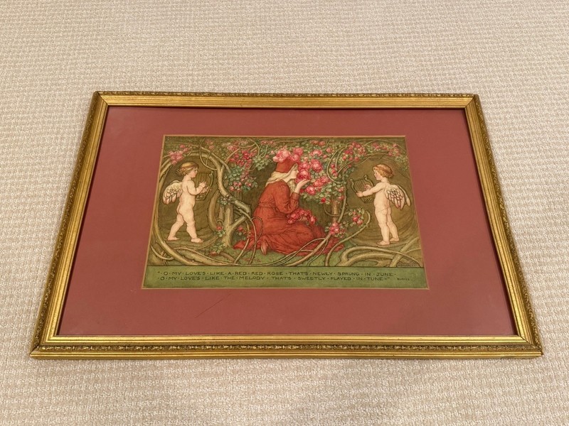 Antique Art Nouveau Watercolor Floral Painting 19th Century English