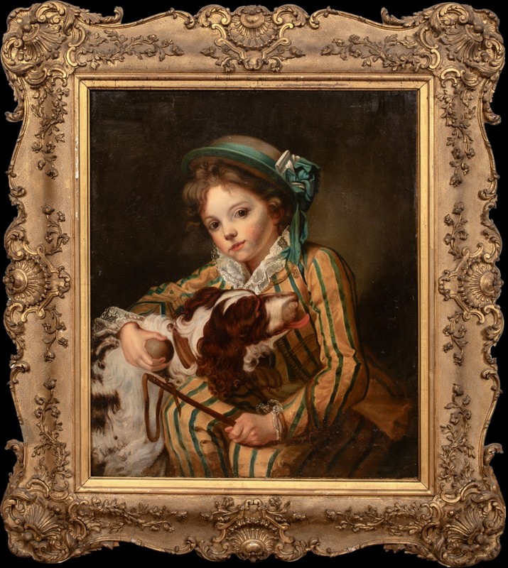 18th century French Boy & Spaniel Dog Portrait JEAN-BAPTISTE GREUZE (1725–1805)