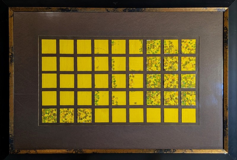 Vintage Yellow Constructivist Geometric Abstract Expressionist Collage Painting