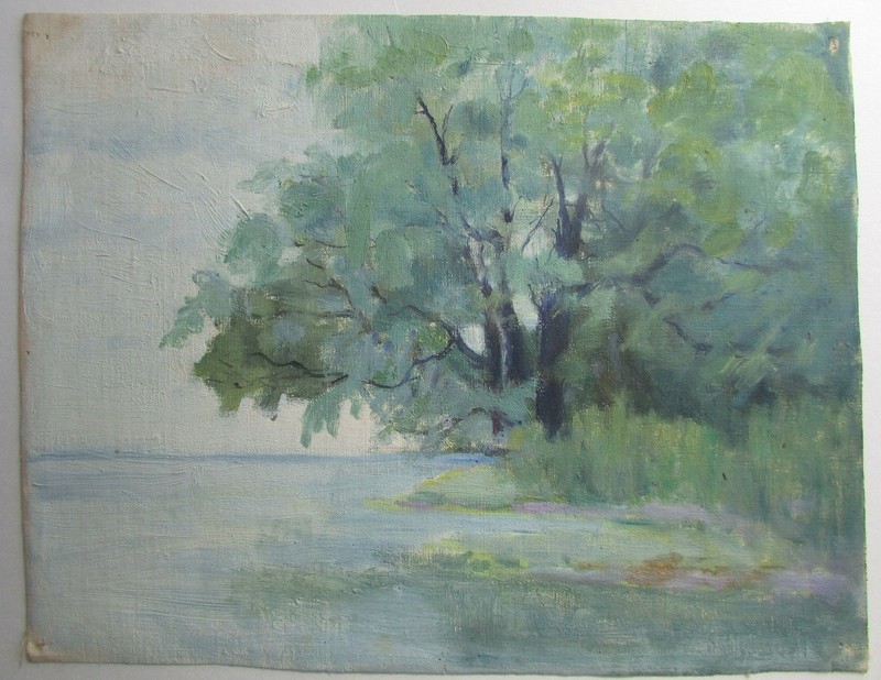impressionist painting oil on canvas mystery artist style of Arthur F. Mathews