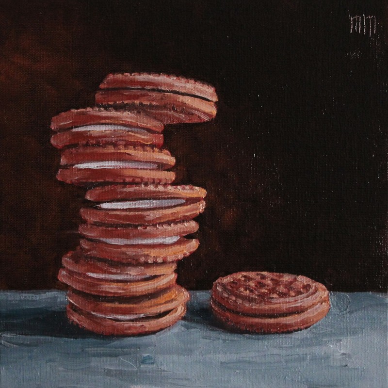 Cookies Oil Painting, Biscuit Still Life, Small Original Kitchen Art, 6×6 in