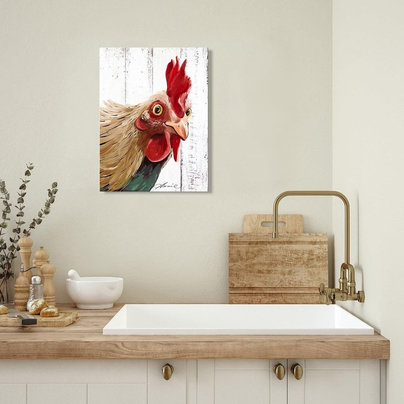 Rooster Kitchen Decor Wall art - Abstract Farmhouse Chicken Canvas Painting Pict gallery