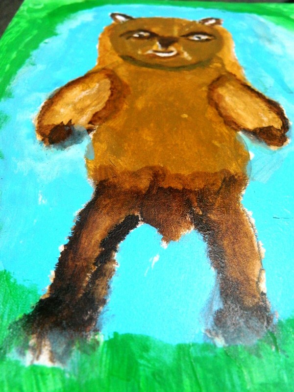 REDUCED!! Chicago Folk Artist WILLIAM DAWSON Painting of BEAR/14"x 10"/Mat Board gallery