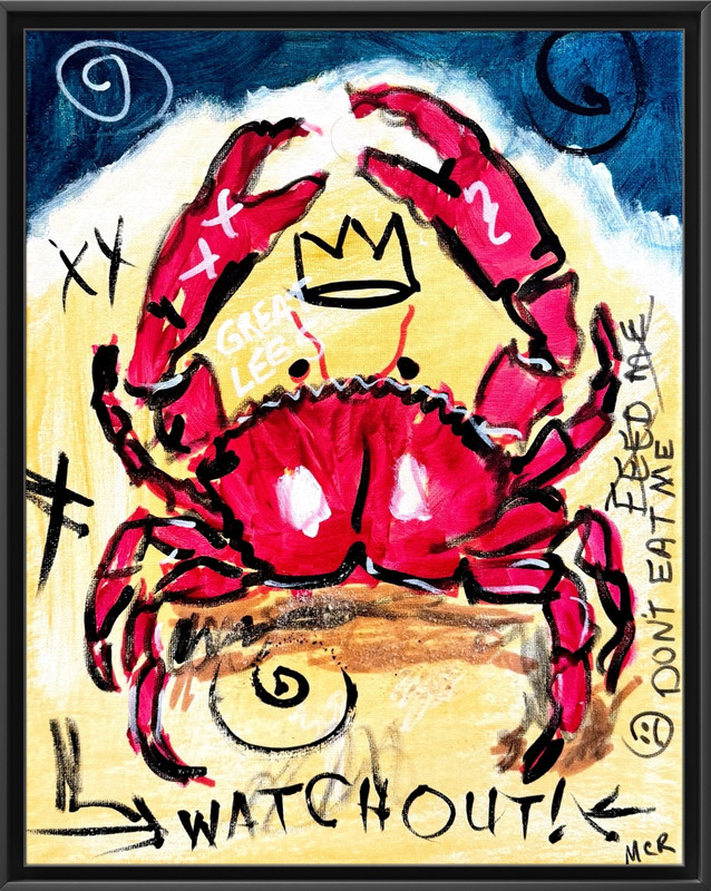 Rutenberg Red Crab Original Mixed Media Painting 11×14 Canvas Basquiat Style