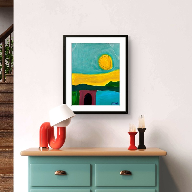 Sloog Original Art Colorful Bold Abstract Landscape Painting on Paper 11x14 Sun gallery