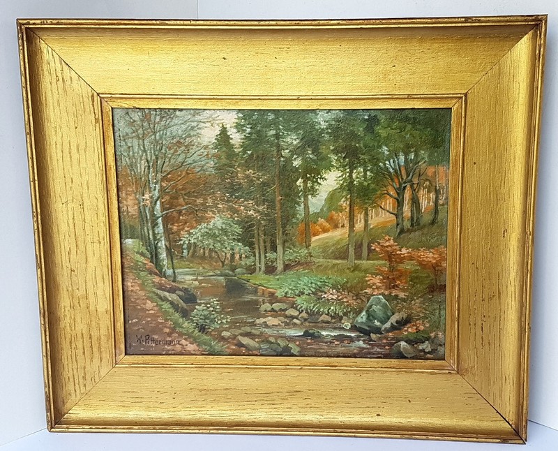 Painting Oil on Cardboard Landscape Wood Frame Signed around 1900 N416