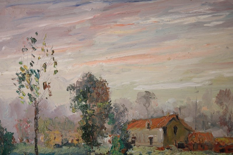 Beautiful Original Impressionist Oil Painting, Home on Lake, Illegibly Signed! gallery