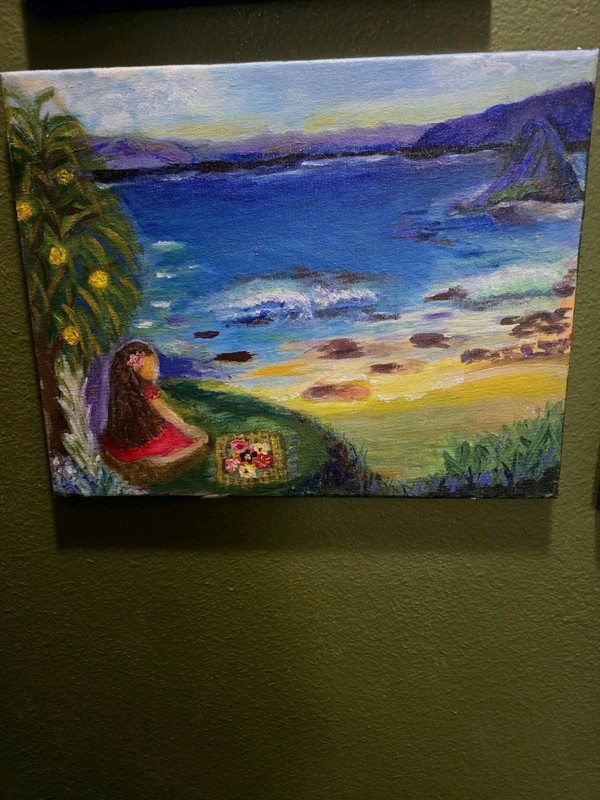 Hawaiian Folk Art Girl at Beach