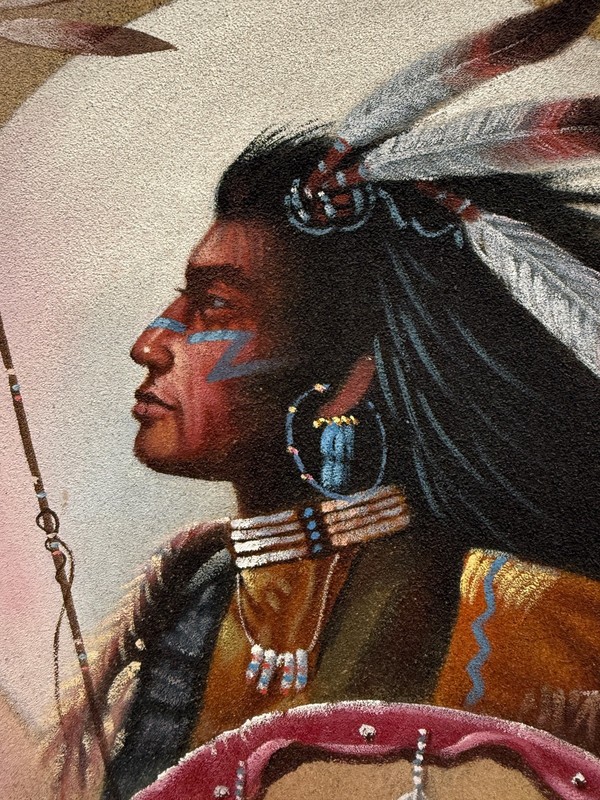 Vintage Native American Portrait Signed J. Wagner Sand Textured Canvas Painting gallery