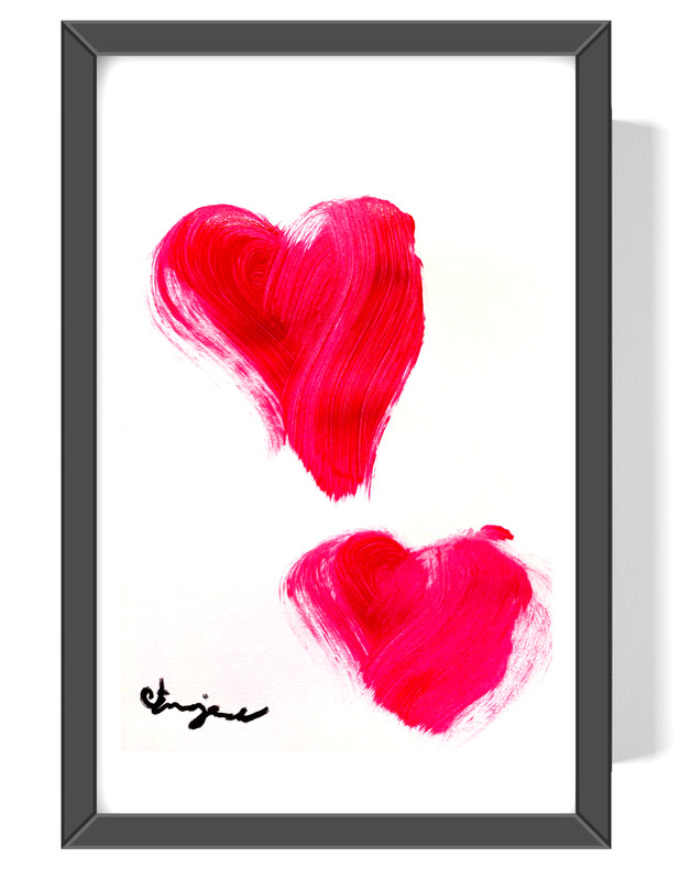 Guajardo Art: Hearts 9X6 Original Paper Sumi-e Expressionism