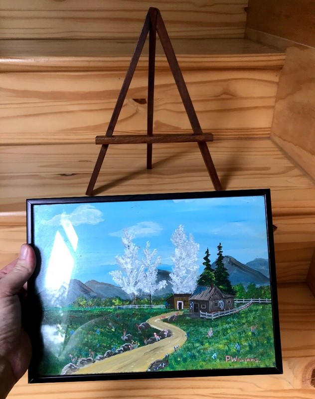 Authentic/Original Signed Painting Mountains Maine Homestead w/ Wood Easel 8×10