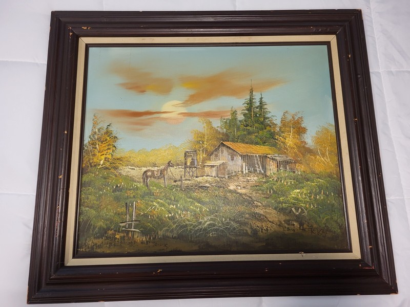 Beautiful Original R. Kay Signed Scenic Oil On Canvas «Autumn Scene» – 21″ x 24″