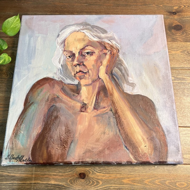 "Self Portrait" Expressionist Helen Haskell-Molles Oil Painting 18x18 California gallery