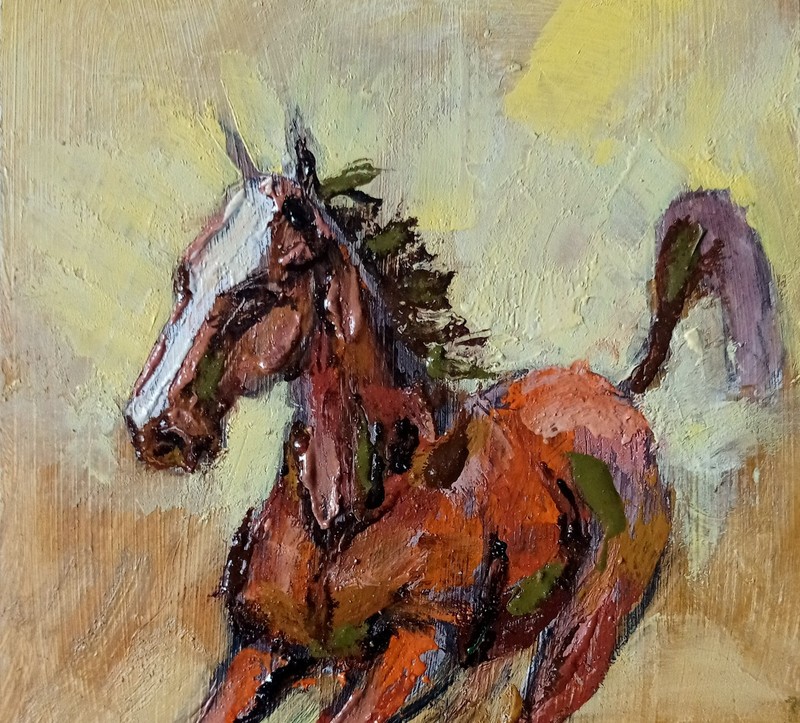 Horse Impasto Painting Original Art Impression Oil Painting 7.8 x 5.9 in gallery