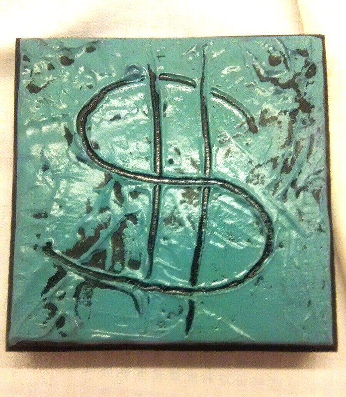 Dollar Sign Chunky Textured Wood Block Wall Art DelMarq