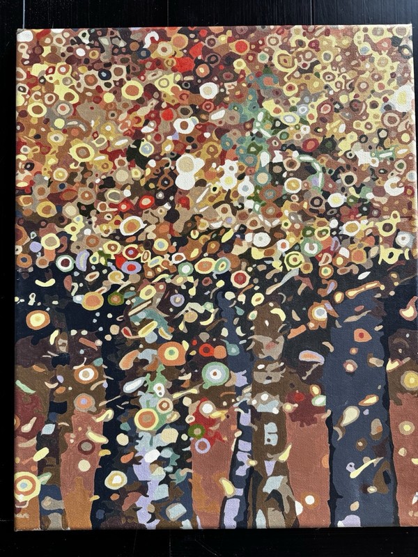 Painting Original Abstract Cubes Trees Unsigned Student Work 16×20 Canvas