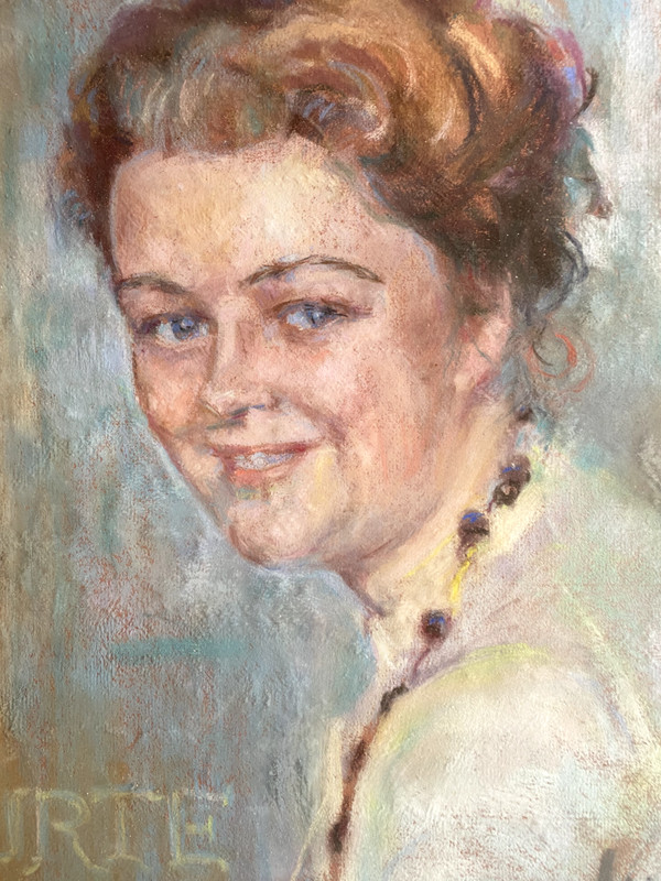Pastel Portrait Unreadable Signed 1959 Portrait Young Woman Lady Antique gallery