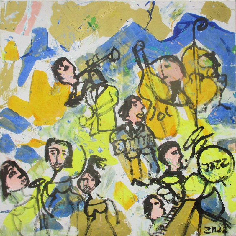 Music session 80x80cm acrylic painting Sonja Zeltner-Müller jazz rally Düsseldorf