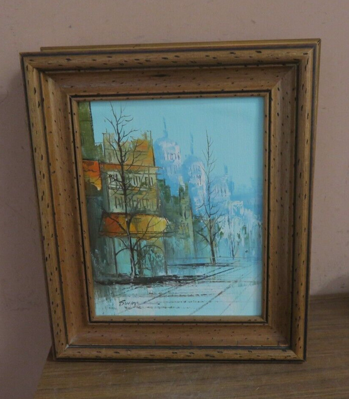 Village Signed Jane Swan Oil on Board painting Paris Framed Art 8″ x 10″