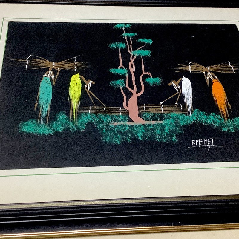 African folk art 2 1950s Belgian Congo gouache on paper 12x9 paintings Signed gallery