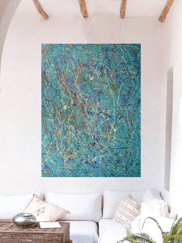 Jackson Pollock Style Giant Canvas Painting 84”X62” (7 Foot) Abstract Modern XL gallery