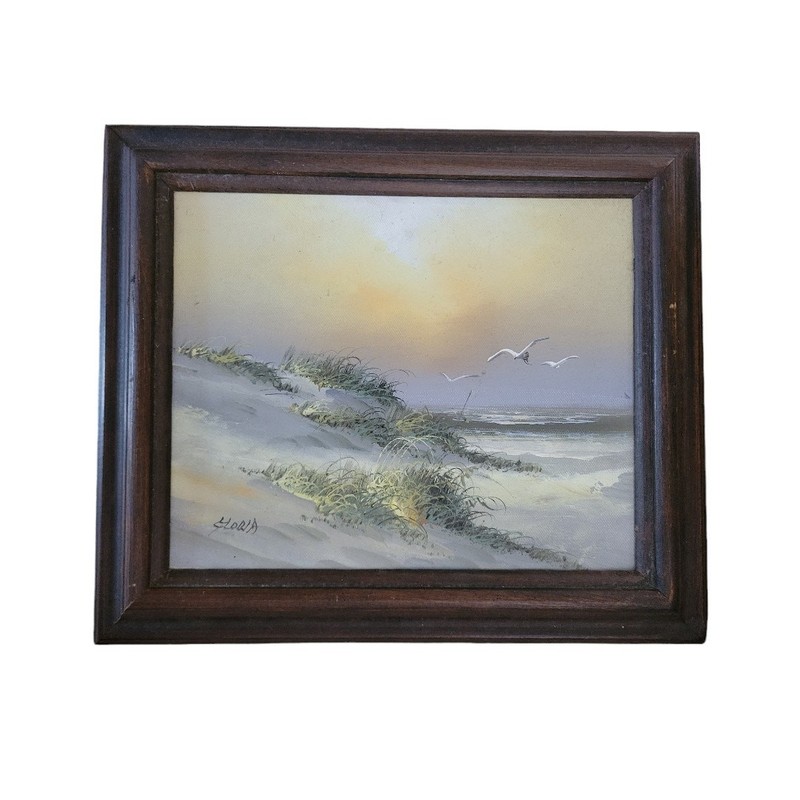 Vintage Gloria Seascape Canvas Painting in Wood Frame 13″ x 11″(Great condition)