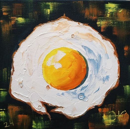 Fried Egg Original Painting Small Painting Still Life Egg Art Kitchen Art 6×6″
