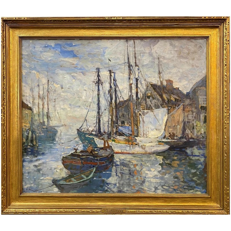 Harry Aiken Vincent Marine Oil Painting, An Unfrequented Harbor, Cape Ann
