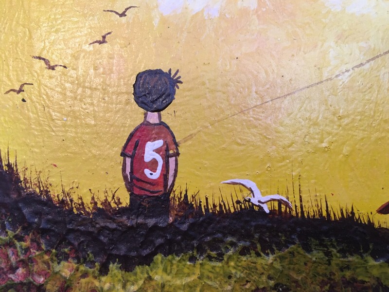 Boy Flying Kite Oil Painting Kaplan 8 13/16x6 25/32 Frame Is 14 13/16x12 13/16” gallery