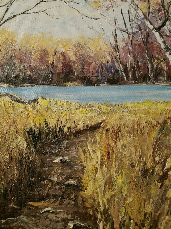 Painting Autumn Fall Birch Trees OiL Canvas Board signed Fern Bone 80' 16 X 12 gallery