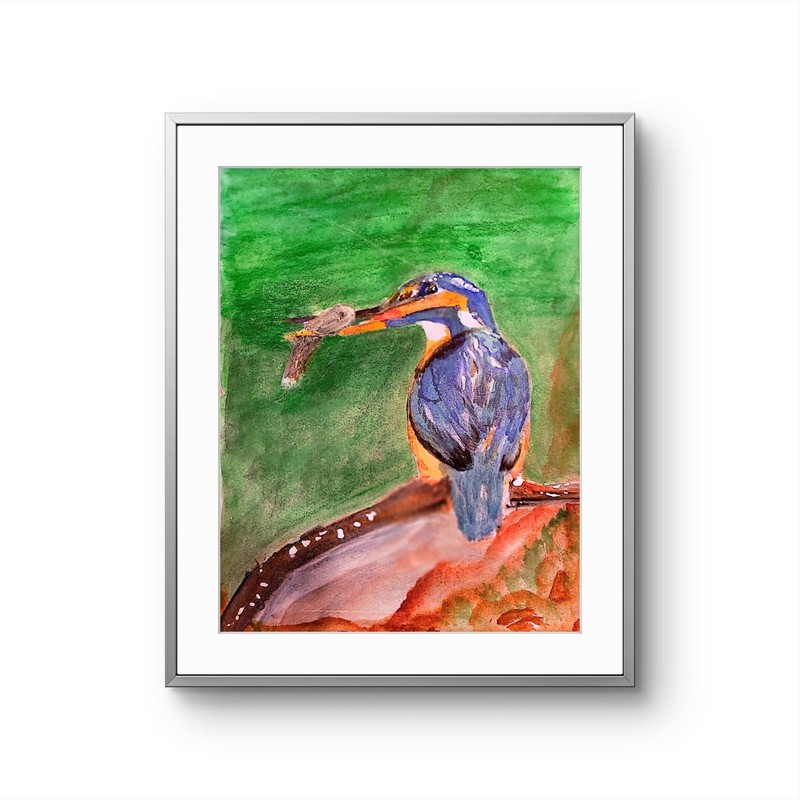 Kingfisher Vibrant Abstract Expressionism Watercolor On Paper Painting 8x10 1/2. gallery