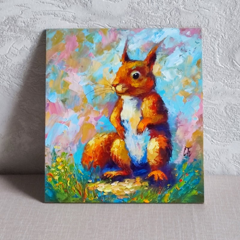 original oil painting Red Squirrel Portrait artwork Wild Animals wall art 8*7 in gallery