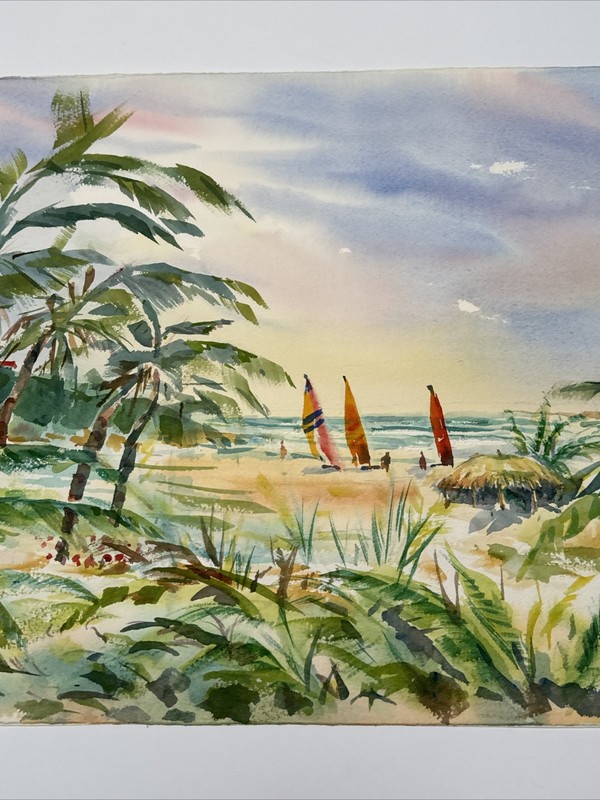 AMERICAN REGIONALISM PAINTING TROPICAL BEACH NAUTICAL BOATS MAURICE SILBER gallery