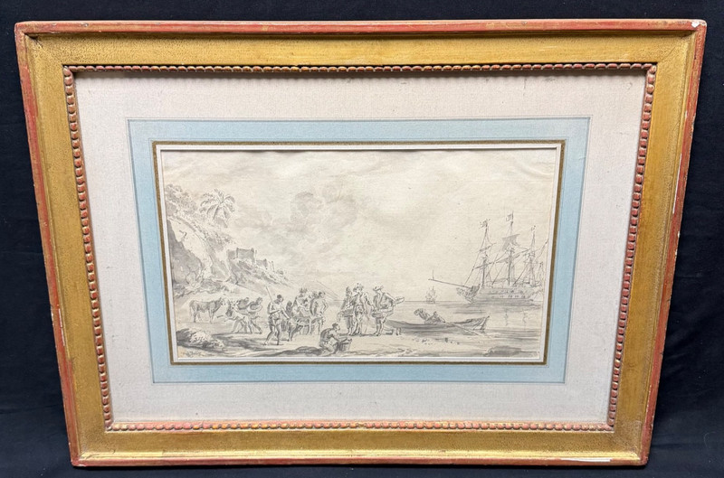 European School Harbor Scene Ink & Wash Drawing gallery