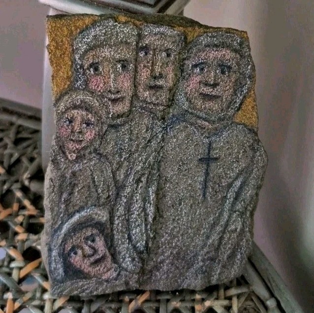 Hand Painted Rock Art ~ Five Guardian Angels ~ Cross ~ Folk Art ~ Religious