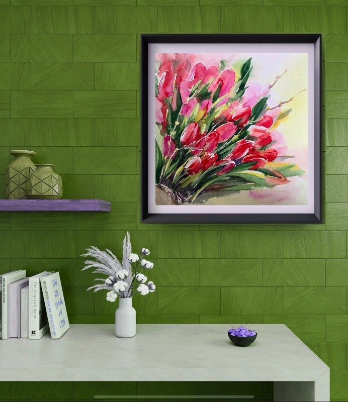 Original watercolor painting "Tulips» 25х25 sm by I. Tarasova gallery