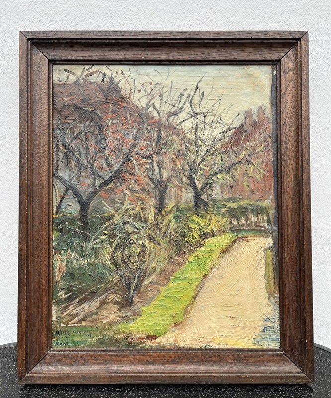 Impressionist Spring Landscape Path Houses Belgium Ghent March 1948 gallery