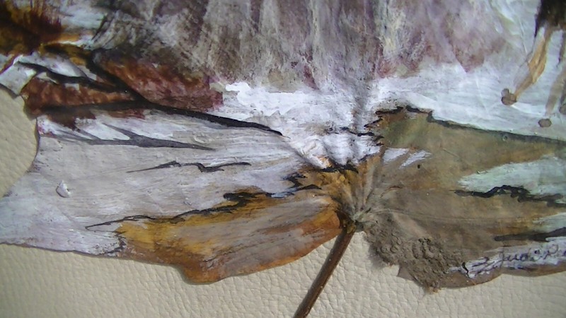 Acrylic painting on a leaf by Judi Pearl Pulask 11"x12" frame gallery