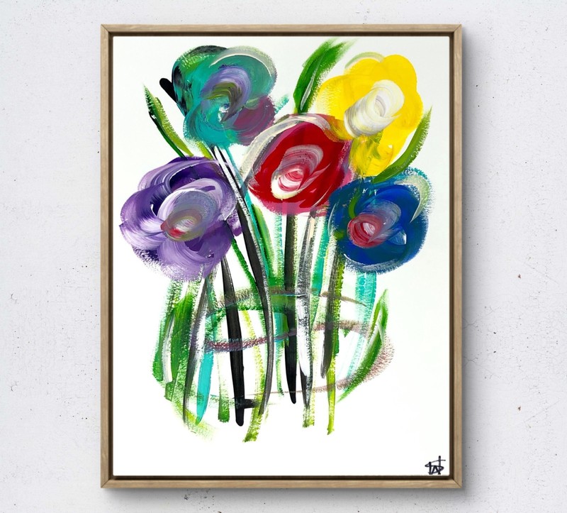 Dancing flowers impressionism modern art painting 14X11 Gallery Paper original