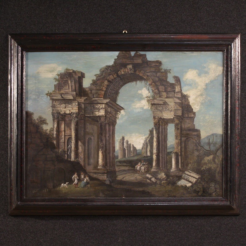 Italian painting oil on canvas art architectural capriccio landscape 20th cent