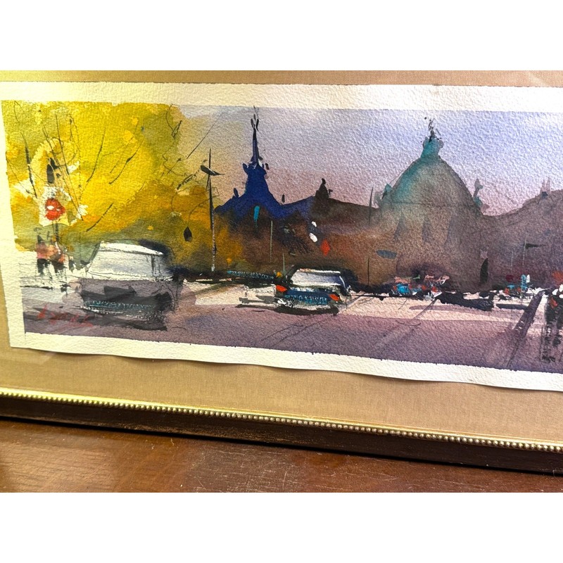 Original Pio Lyons Watercolor City Street Scene – Urban Landscape – Framed gallery