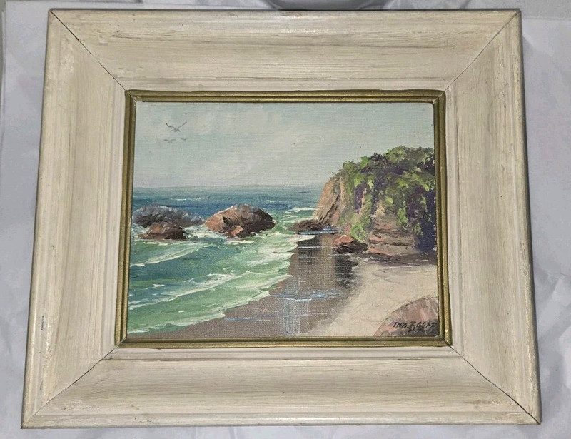 Vtg Medium Thomas F. Goff Painting So. Calif. Coastline 13×11 Framed