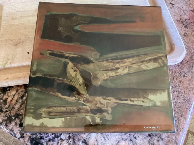 Silvio Giovenetti Steel Art Signed Metallic Abstract Acid Etched 8”X8” MCM