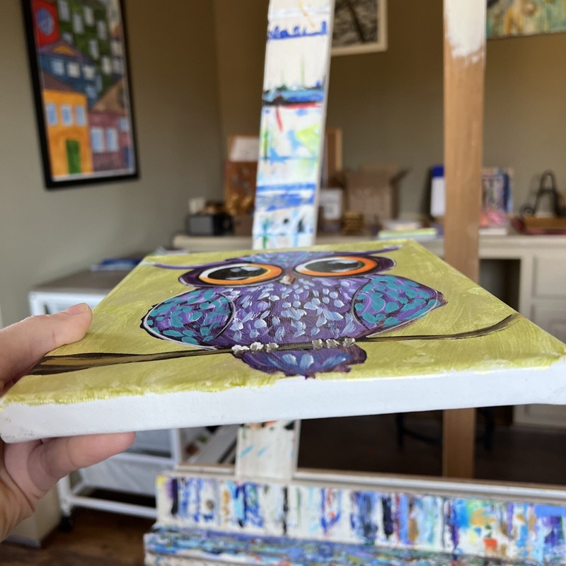 Whimsical Owl,original Acrylic Painting,8/10 gallery