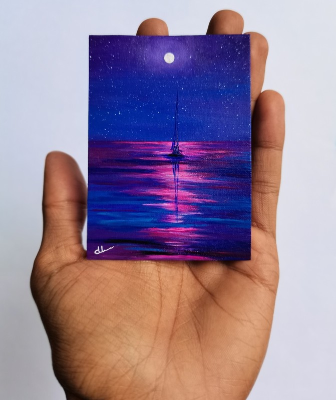 "Dreamy Purple" ACEO Original Hand Painting Vintage Seascape Art Signed ATC gallery