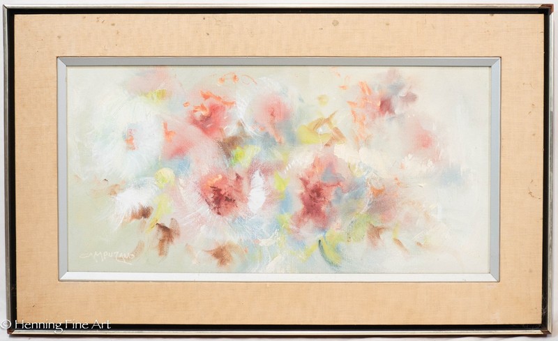 Vintage Expressionist Oil Painting Floral Composition by Jose Campuzano 18×30″