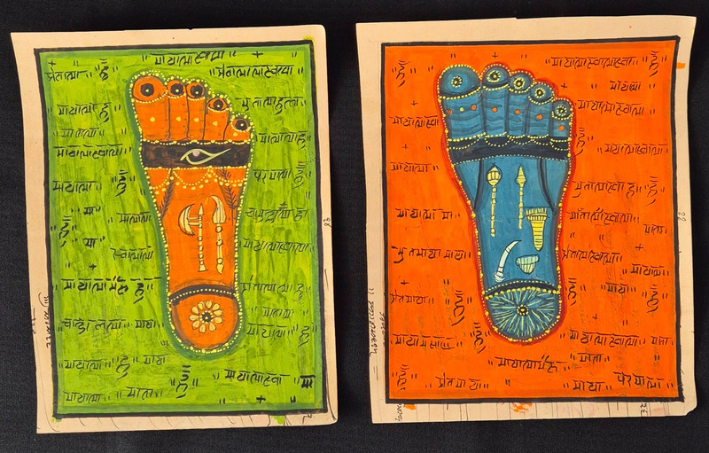 VINTAGE HANDMADE FOLK TANTRA-MANTRA PAINTING ON ANTIQUE PAPER. SET OF 2 PAINTING