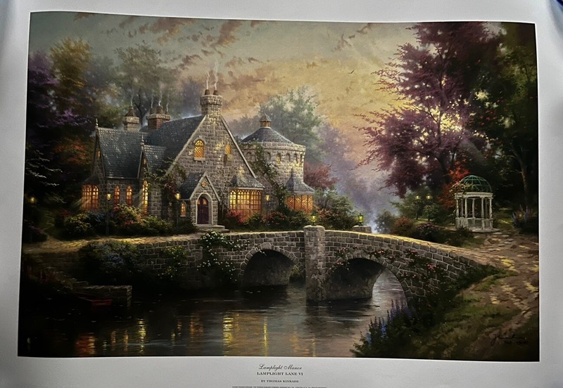 Thomas Kinkade “Lamplight Manor” Lamplight Lane VI Signed 18×27 Canvas COA